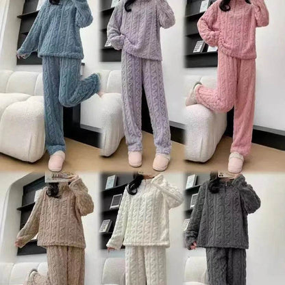 Autumn And Winter New Twist Zipper Couple Fleece-lined Thick Coral Fleece Pajamas Homewear Loungewear Sleepwear For Sleeping - www.Shopthatapp.com