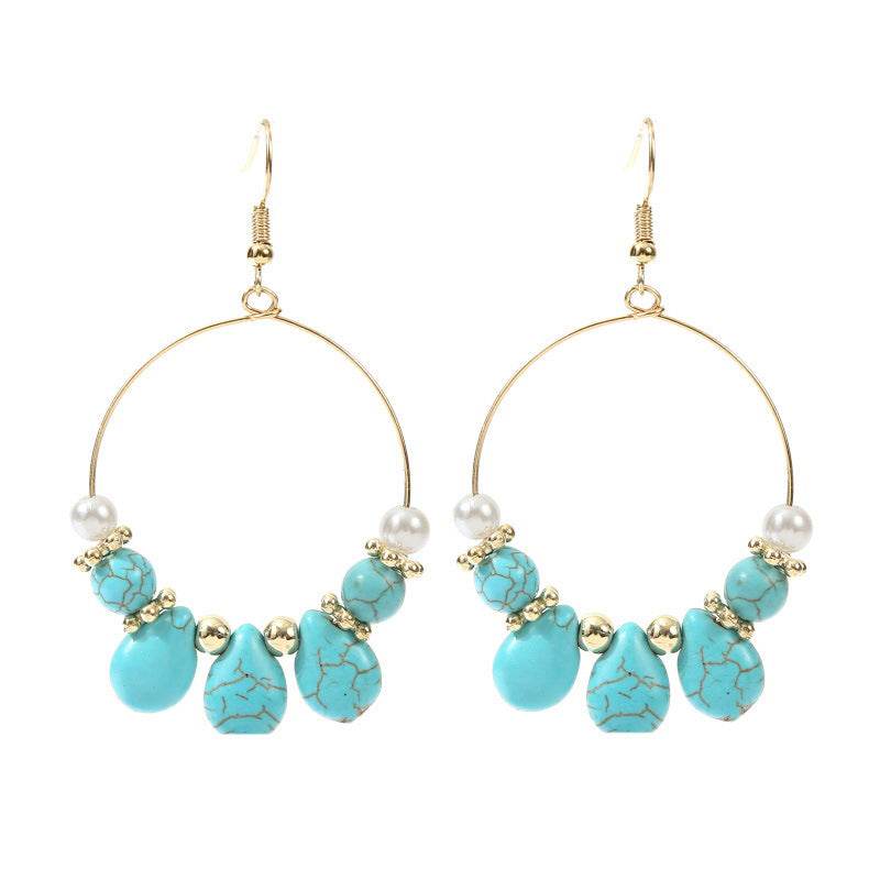Geometric Round Turquoise Beaded Earrings - www.Shopthatapp.com