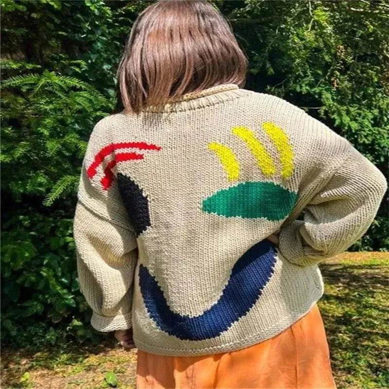 Ugly Christmas Knitted Sweater Women's Long-sleeved Round Neck Yarn-dyed Printed Top Women's - www.Shopthatapp.com