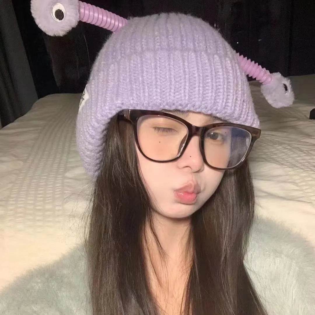 New Cute Luminous Fall Winter Warm Ear Protection Wool Cartoon All-matching Knitted Beanie Hat - www.Shopthatapp.com