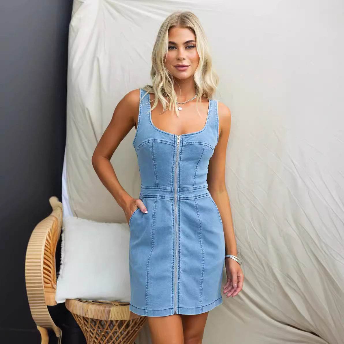 Spring And Summer Casual Slim Fit Denim Sleeveless Dress - www.Shopthatapp.com