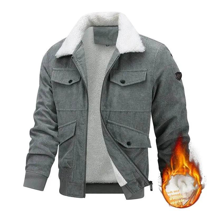 Winter Lapel Fleece Jacket With Pockets Warm Thicken Cotton Coat Men's Clothing - www.Shopthatapp.com