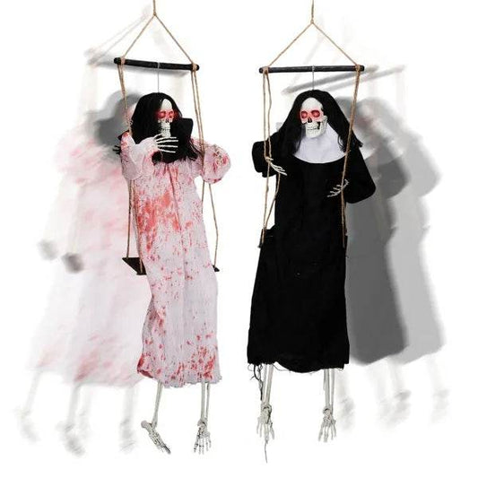Outdoor Halloween Decorations 2 Packs Hanging Ghosts Decor With Lighted Up Eyes And Horror Scream, 3ft Scary Grim Reaper Swinging Ghost Flying For Yard Patio Lawn Garden - www.Shopthatapp.com