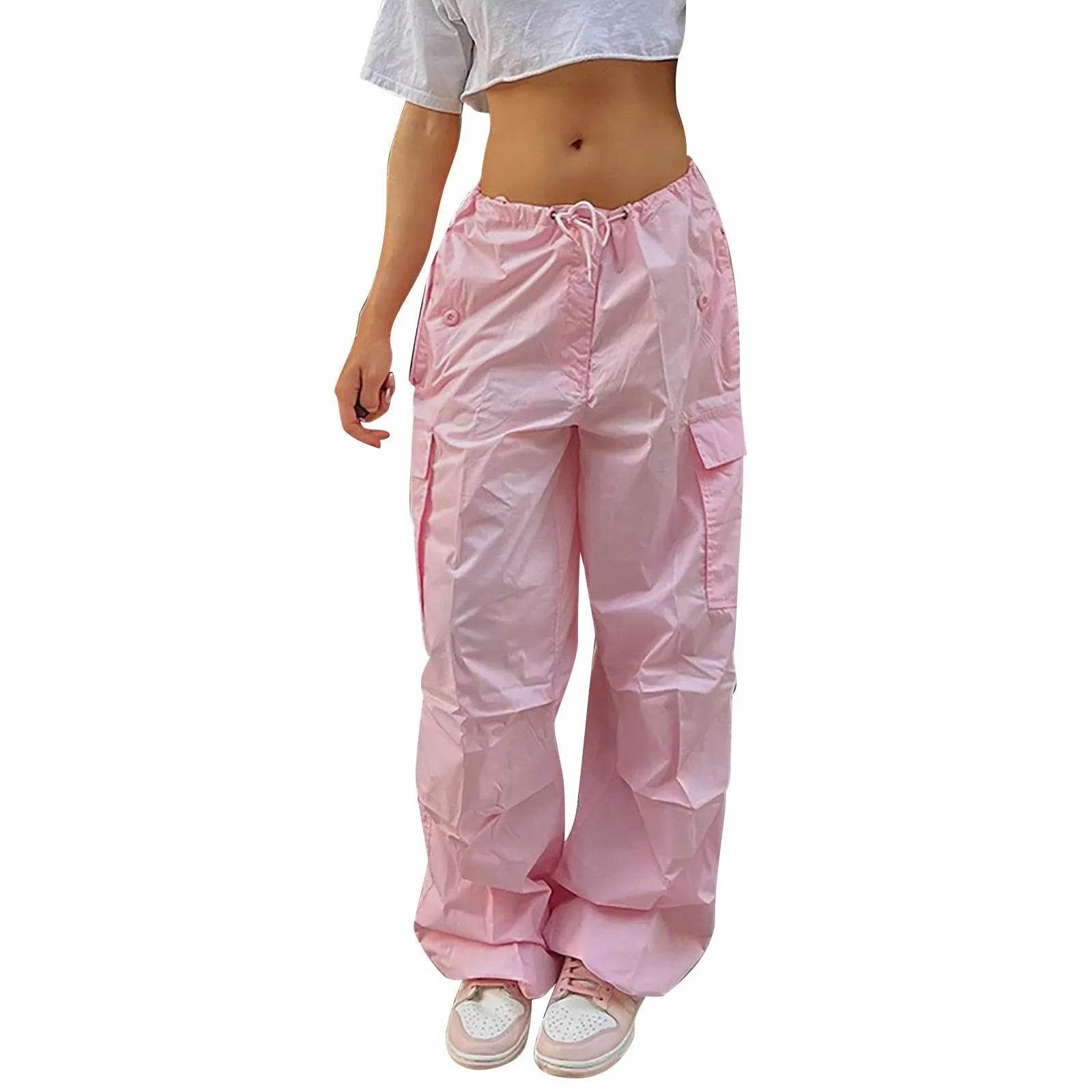 Casual Cargo Pants For Women Solid Color Drawstring Pocket Design Fashion Street Trousers Girls - www.Shopthatapp.com