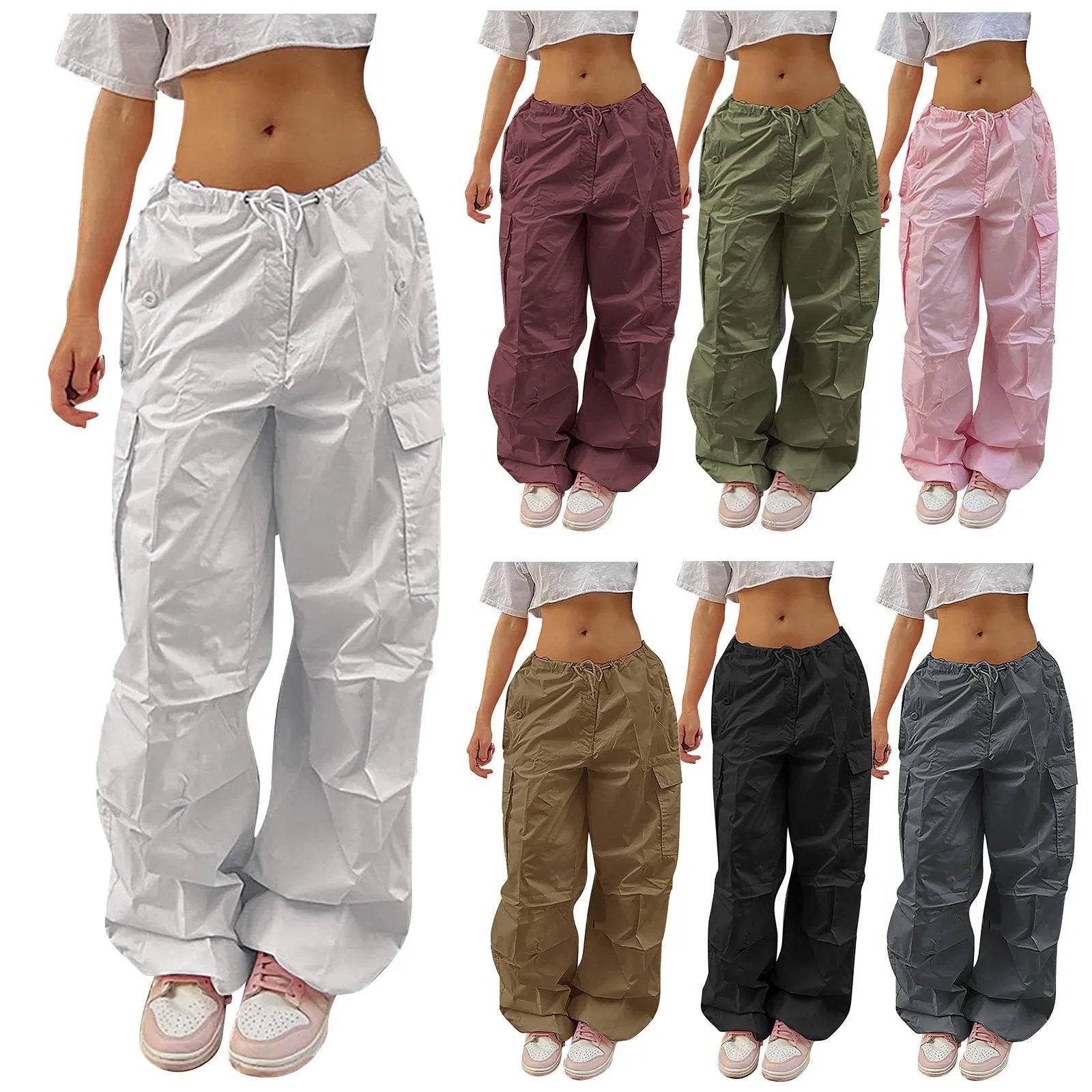 Casual Cargo Pants For Women Solid Color Drawstring Pocket Design Fashion Street Trousers Girls - www.Shopthatapp.com