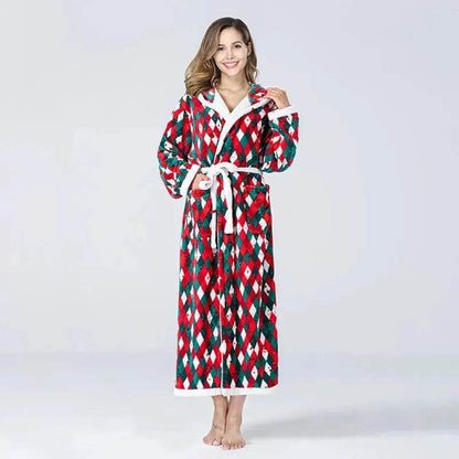 Christmas Sleepwear Women Fleece Hooded Bathrobe Plush Long Robe Winter - www.Shopthatapp.com