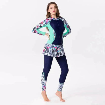 One-Piece Long Sleeve Long Skirt Swimsuit - www.Shopthatapp.com