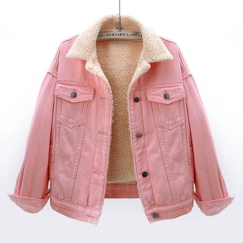 Lamb Wool Thickened Plus Velvet Denim Jacket Women - www.Shopthatapp.com