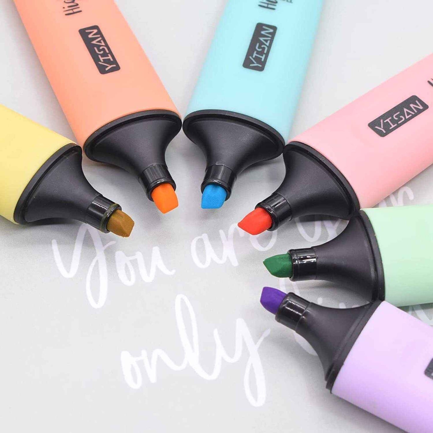 6 x Assorted Pastel Highlighter Pens - Vivid Pastel Marker School - and Office
