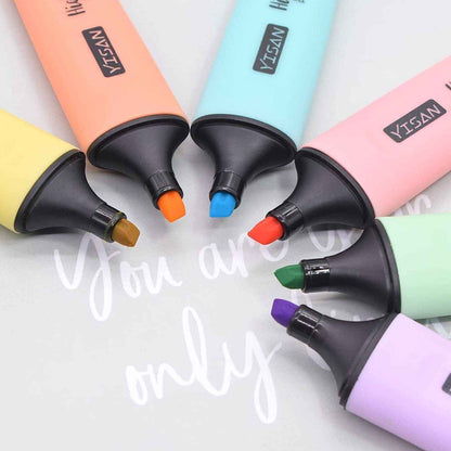 6 x Assorted Pastel Highlighter Pens - Vivid Pastel Marker School - and Office