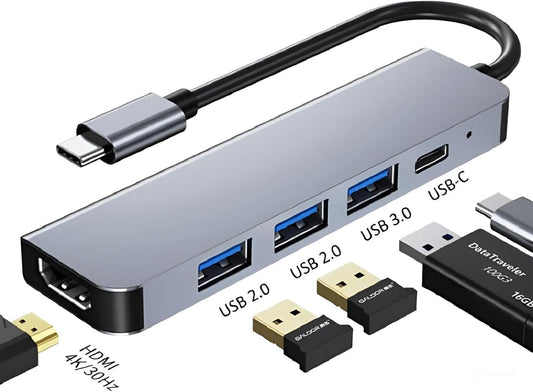 Adaptateur multiport USB-C, station d'accueil 5 en 1 avec charge PD 87 W, HDMI 4K