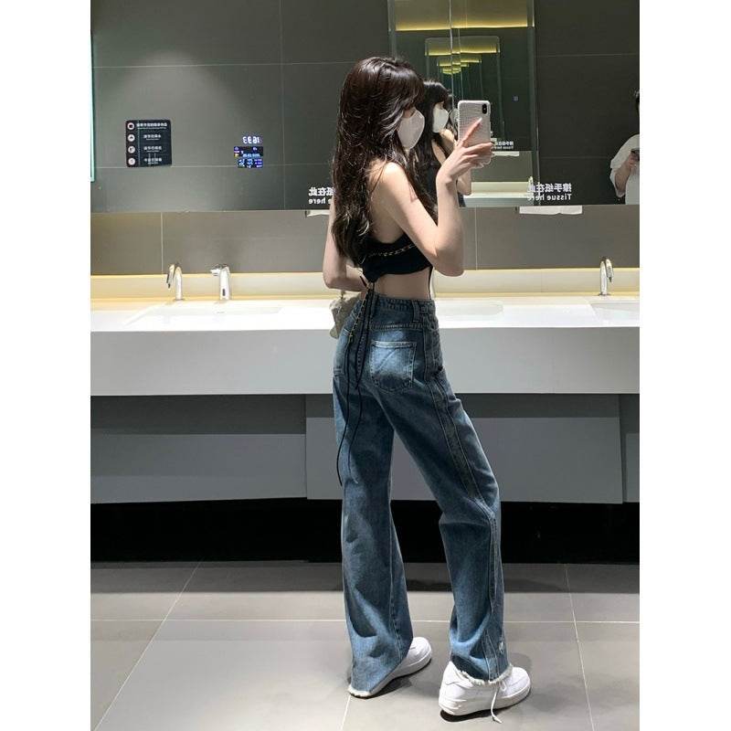 Women High waist Washed Blue Jeans Pant Wide Leg Denim Pant - www.Shopthatapp.com