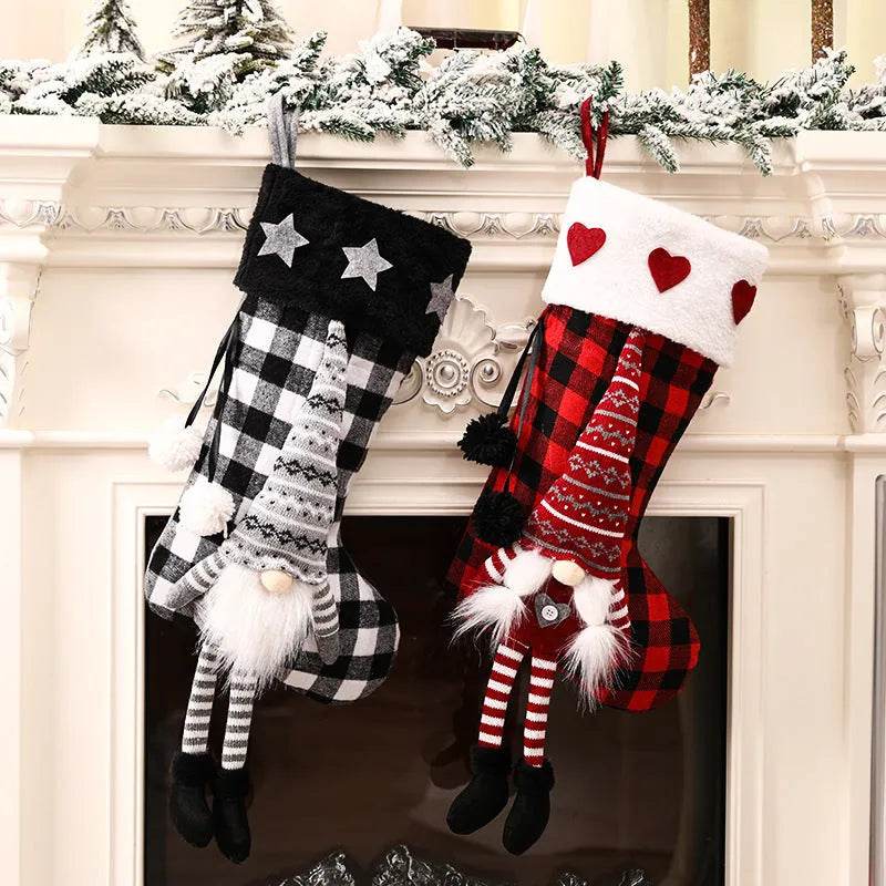 Red And Black Plaid Hanging Feet Stockings Christmas - www.Shopthatapp.com