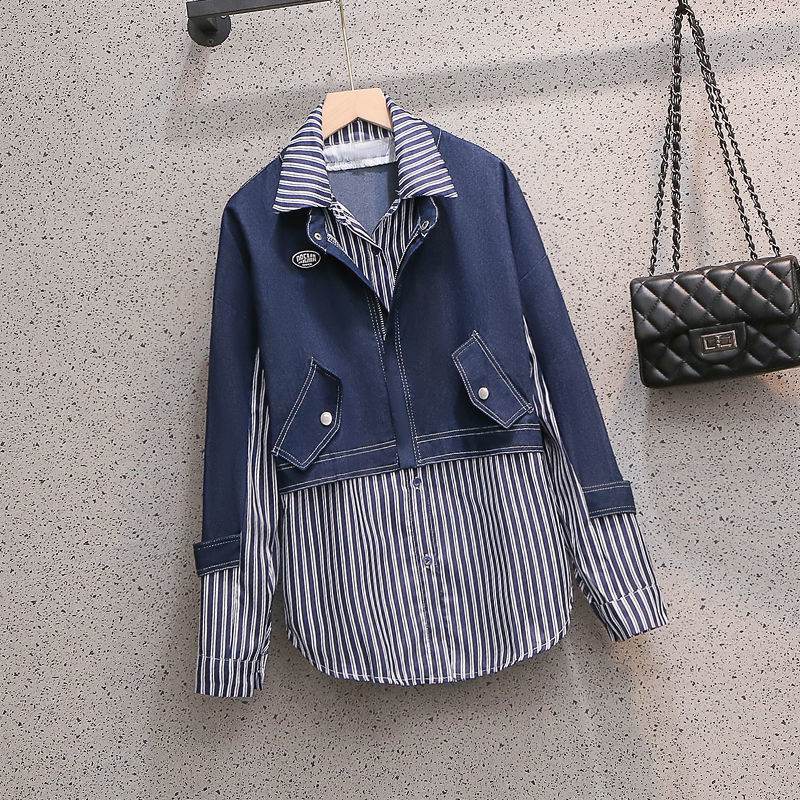 Casual Denim Jacket Fake Two-piece Suit Women - www.Shopthatapp.com