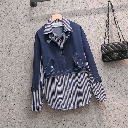 Casual Denim Jacket Fake Two-piece Suit Women - www.Shopthatapp.com