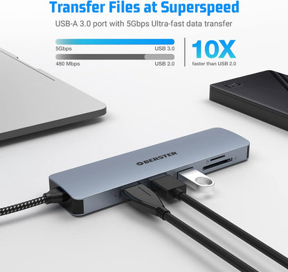 Hub USB C OBERSTER 6 en 1 Adaptateur USB C pour Mac Windows Double écran HDMI