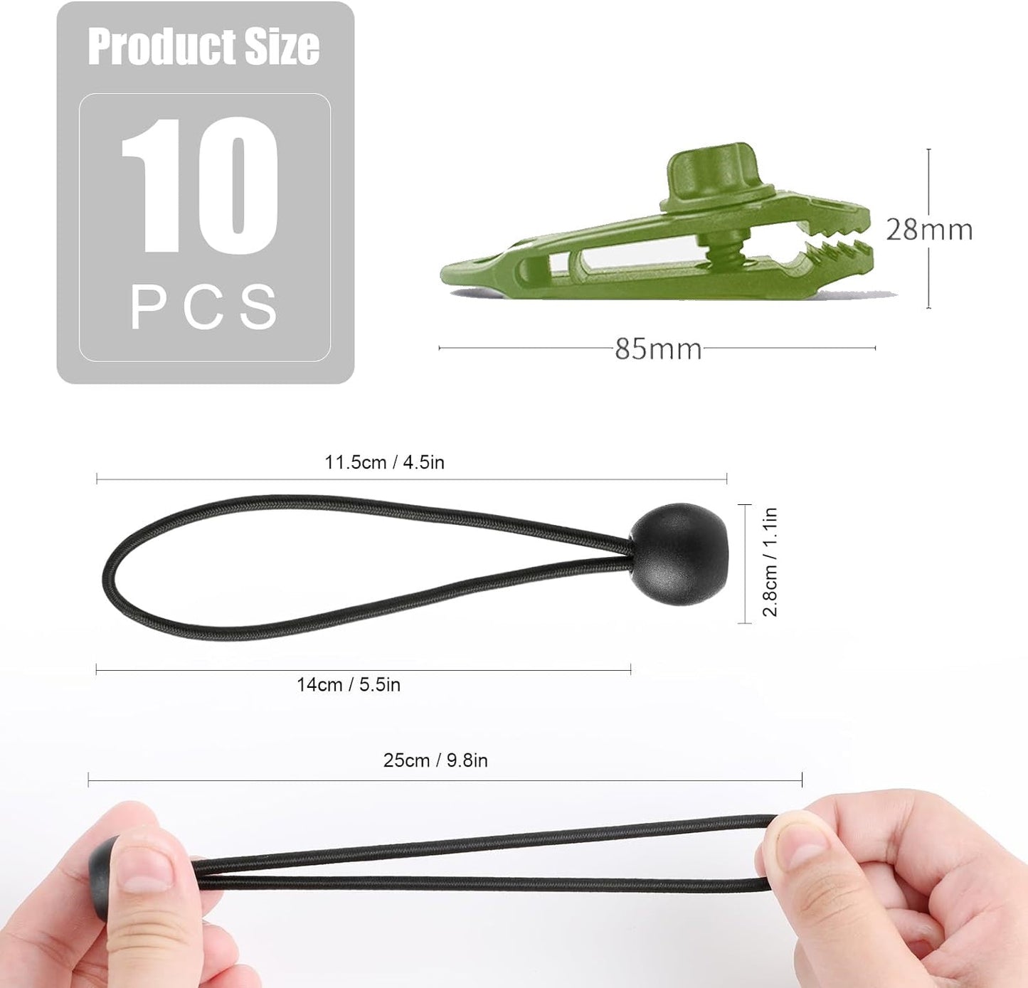 Tarpaulin Clips with 4mm Tarpaulin Ties for Camping Cargo Car Boat 10 Pack