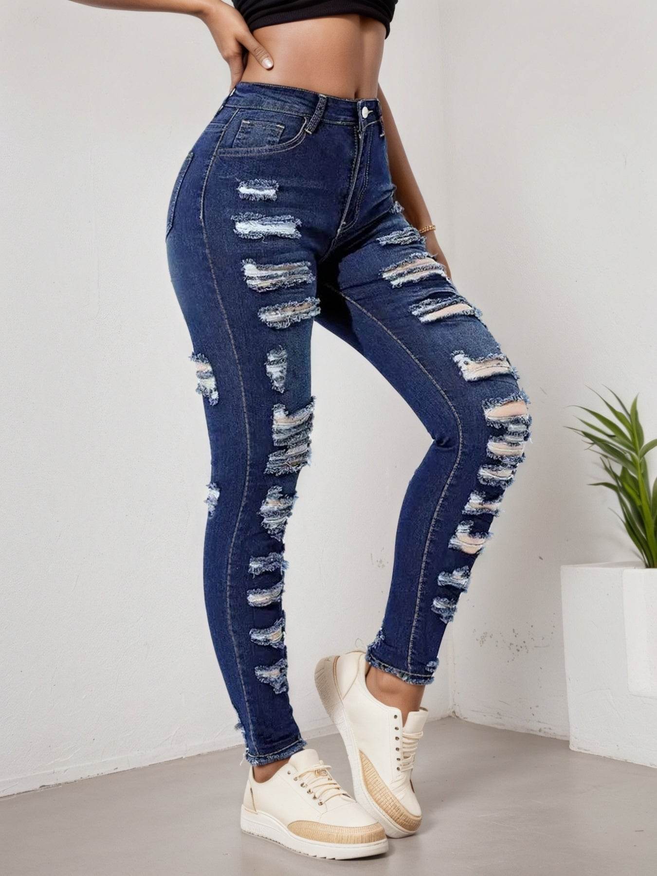 2025 Women's Ripped Tight Cropped Pants, New High Stretch Jeans, Fashionable And Versatile Street Style, Slim Fit Design, Women's Jeans And Clothing - www.Shopthatapp.com