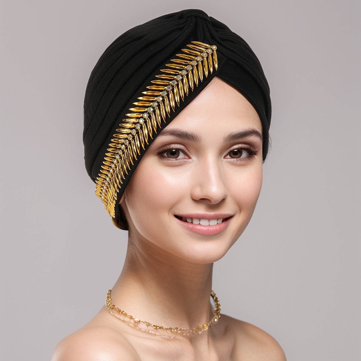 New Rhinestone Turban Cap For Women Pleated Elastic Head Wrap Stylish Ramadan Head Scarf Bonnet Chemo Cap Wedding African Hat - www.Shopthatapp.com