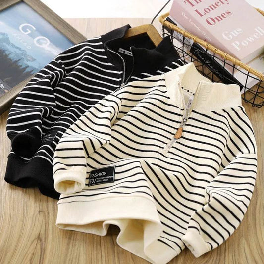 Children Casual Polo Collar Fashion Stripe Sweatshirt Tops Kids - www.Shopthatapp.com