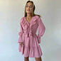 Casual Fashion V Neck Pleated Ruffle Long Sleeve Dress Y2K V Neck Flared Sleeve Short Mini Skater Dress Women's Clothing - www.Shopthatapp.com