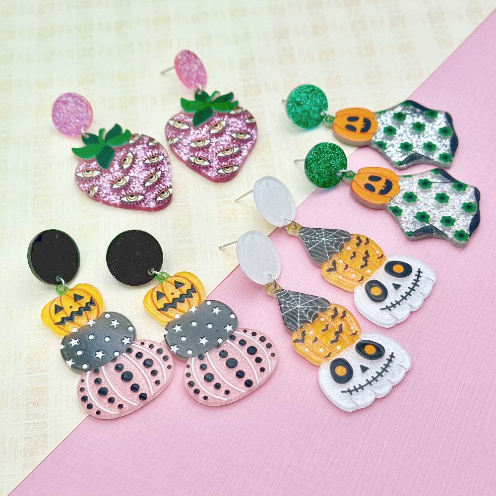 Halloween Day Ornament Colorful Ghost Eyes Funny Acrylic Earrings For Women - www.Shopthatapp.com