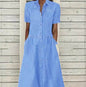 Women's European And American Lapel Casual loose button down Midi Denim jeans Mum Dress - www.Shopthatapp.com