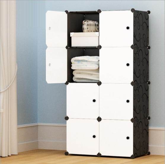8 Cube Organizer Stackable Plastic Cube Storage Shelves Design Multifunctional Modular Closet Cabinet With Hanging Rod RT - www.Shopthatapp.com