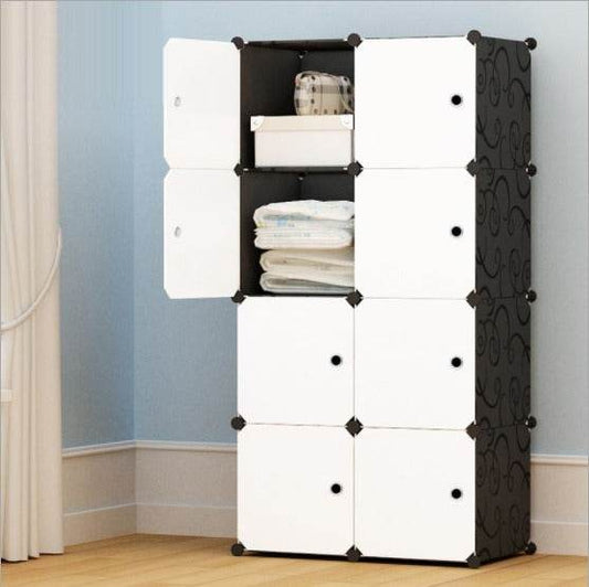 8 Cube Organizer Stackable Plastic Cube Storage Shelves Design Multifunctional Modular Closet Cabinet With Hanging Rod RT - www.Shopthatapp.com