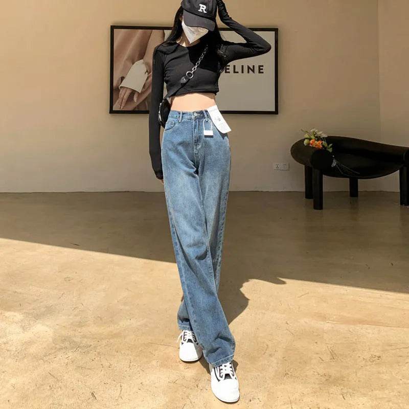 Wide Leg Jeans – High Waist Retro Blue Cotton Pants - www.Shopthatapp.com