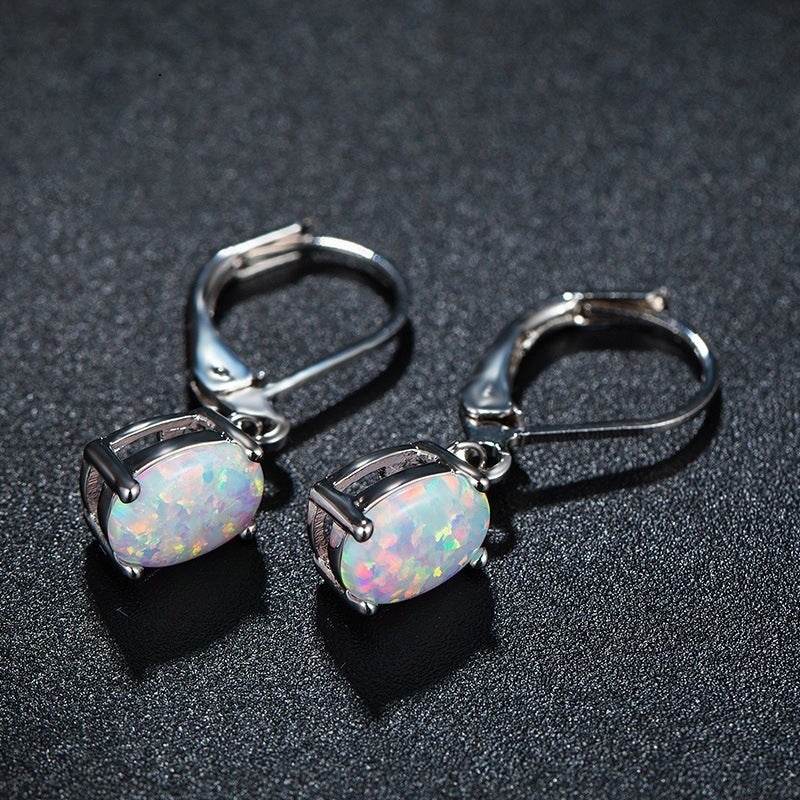 Four-claw Oval Opal Earrings European And American Ornament - www.Shopthatapp.com