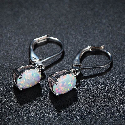 Four-claw Oval Opal Earrings European And American Ornament - www.Shopthatapp.com