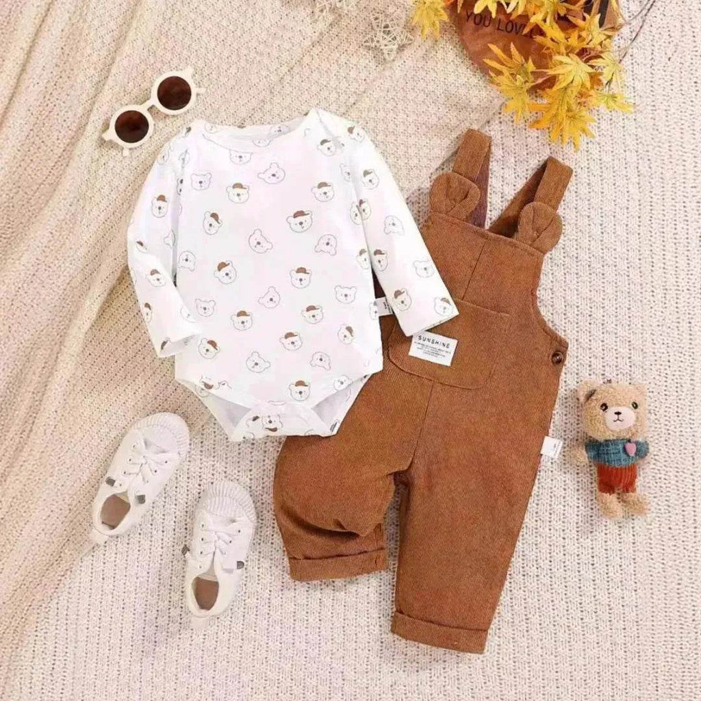 Cute Baby Bear Printed Romper Overalls Suit for baby girl - www.Shopthatapp.com