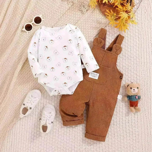 Cute Baby Bear Printed Romper Overalls Suit for baby girl - www.Shopthatapp.com