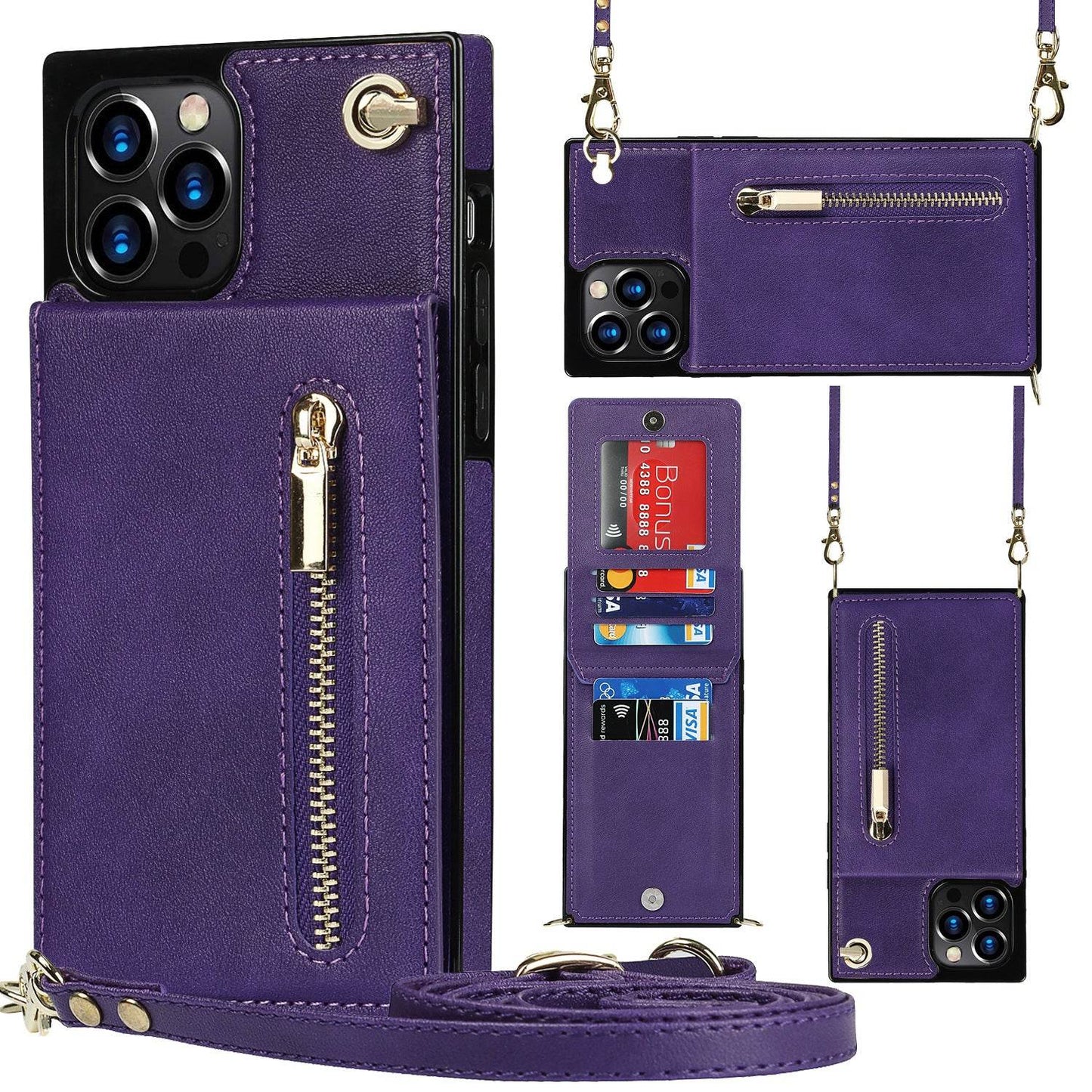 Samsung leather Crossbody Phone Case Card Holder Wallet leather case - www.Shopthatapp.com
