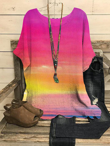 Summer Loose blouse Round Neck Short Sleeve Cotton And Linen Top For Women - www.Shopthatapp.com