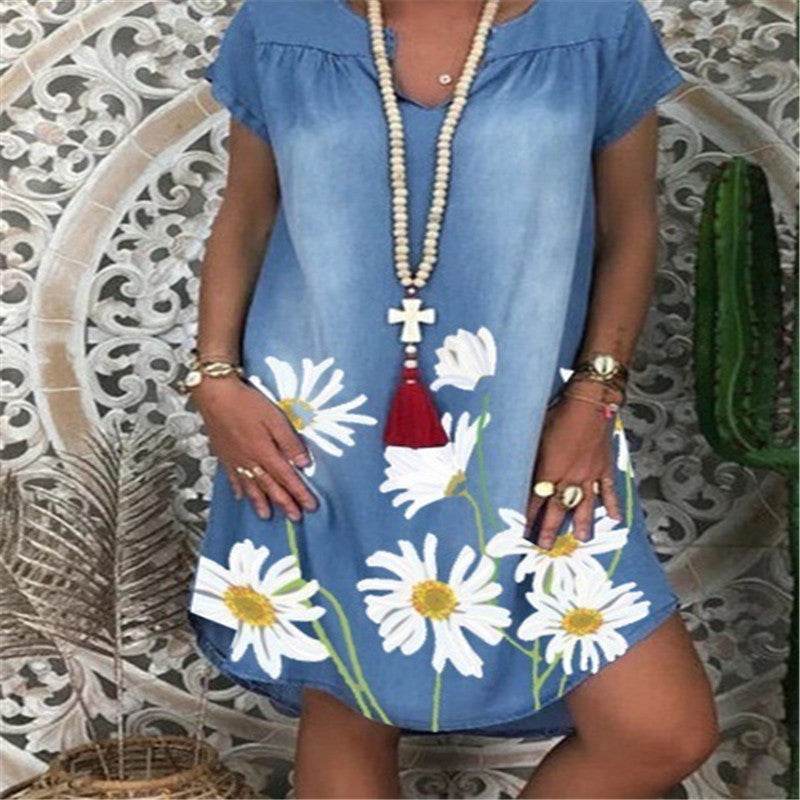 Casual Denim Fashion Floral jeans dress - www.Shopthatapp.com