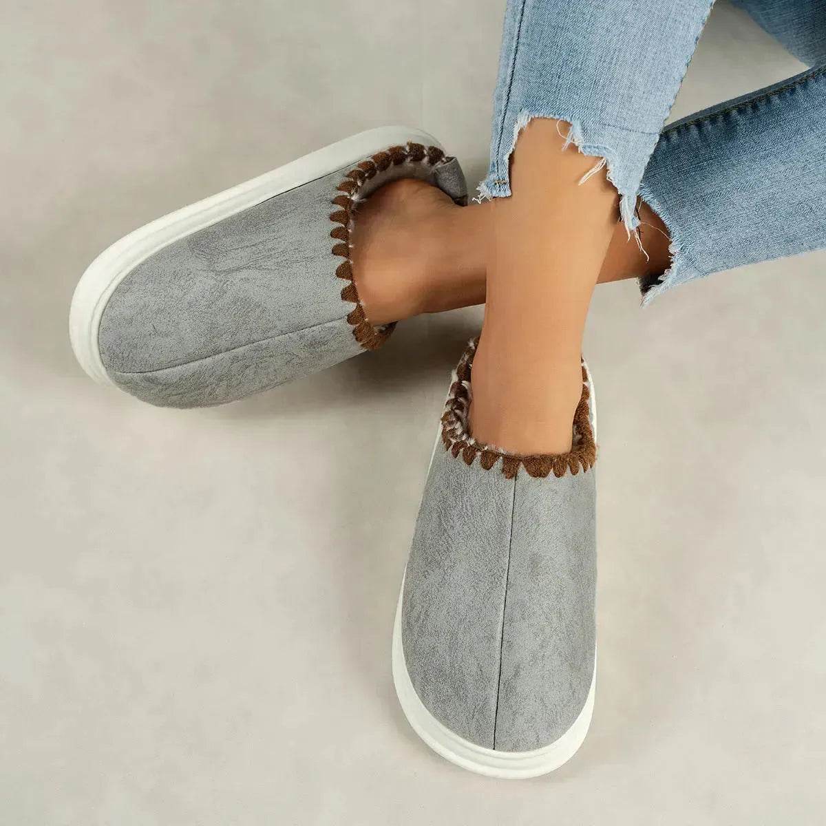 Winter Fashion Cotton Slippers With Sewing-side Design Indoor Non-slip Bedroom Floor Plush Slipper House Shoes Women Couple - www.Shopthatapp.com