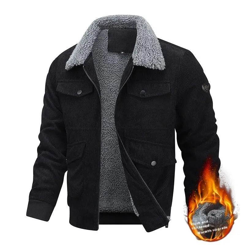 Winter Lapel Fleece Jacket With Pockets Warm Thicken Cotton Coat Men's Clothing - www.Shopthatapp.com