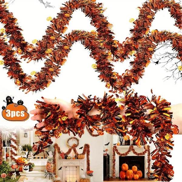 3Pack 6.56 Ft Halloween Tinsel Garland With Pumpkin Sequins Orange Black Mixed Colors Glitter Metallic Tinsel Decoration Twisted Garland For Halloween Thanksgiving Trick Or Treat Fall Party Supplies - www.Shopthatapp.com