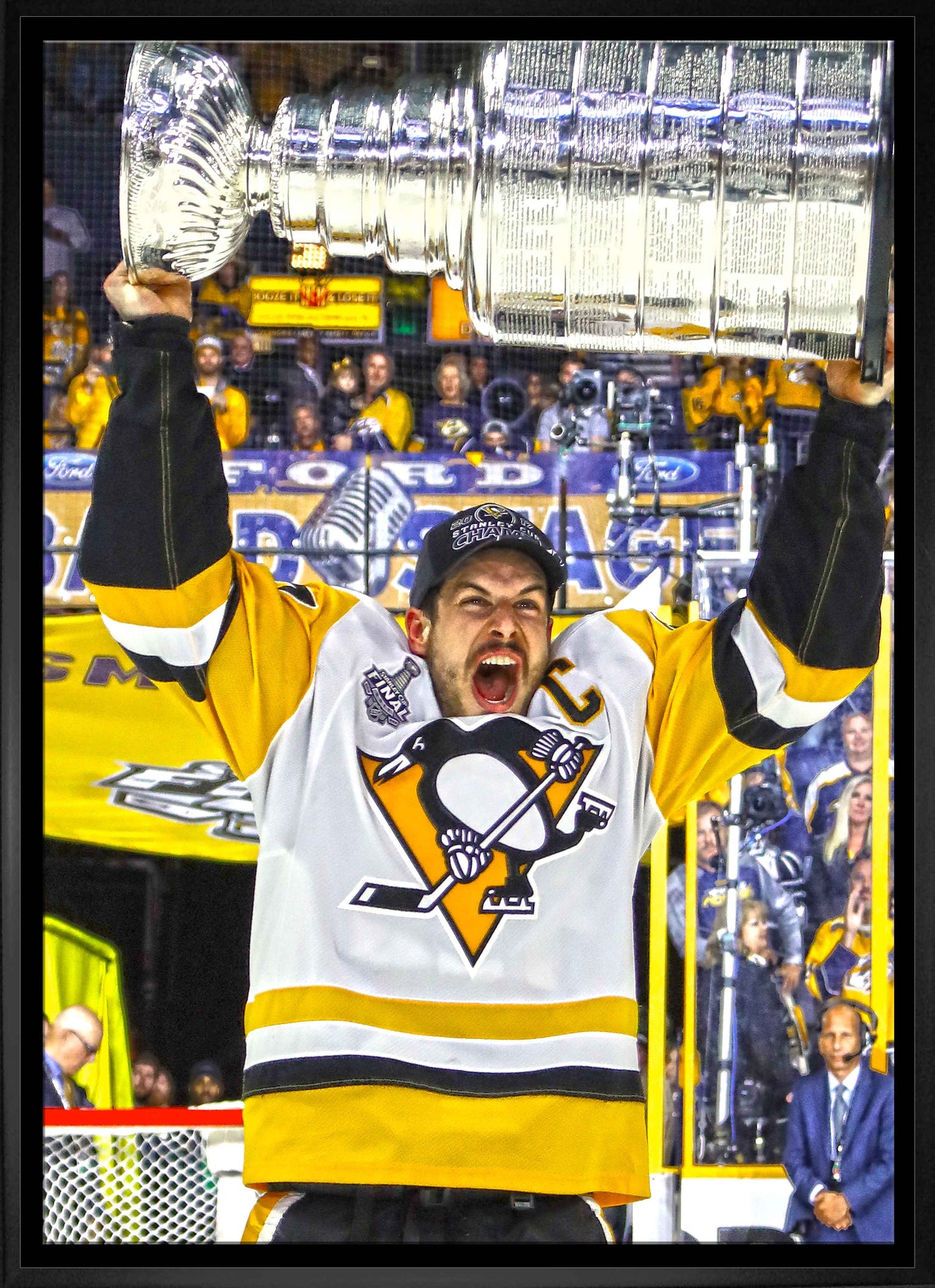 Sidney Crosby Pittsburgh Penguins Framed 20x29 Raising Stanley Cup Canvas - www.Shopthatapp.com