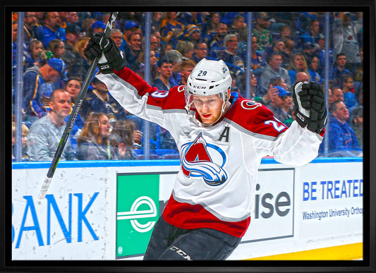 Nathan MacKinnon Colorado Avalanche Framed 20x29 Goal Celebration Canvas - www.Shopthatapp.com