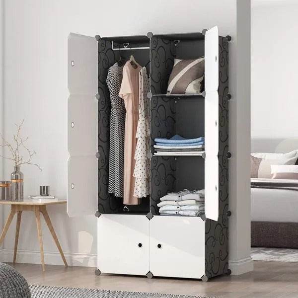 8 Cube Organizer Stackable Plastic Cube Storage Shelves Design Multifunctional Modular Closet Cabinet With Hanging Rod RT - www.Shopthatapp.com