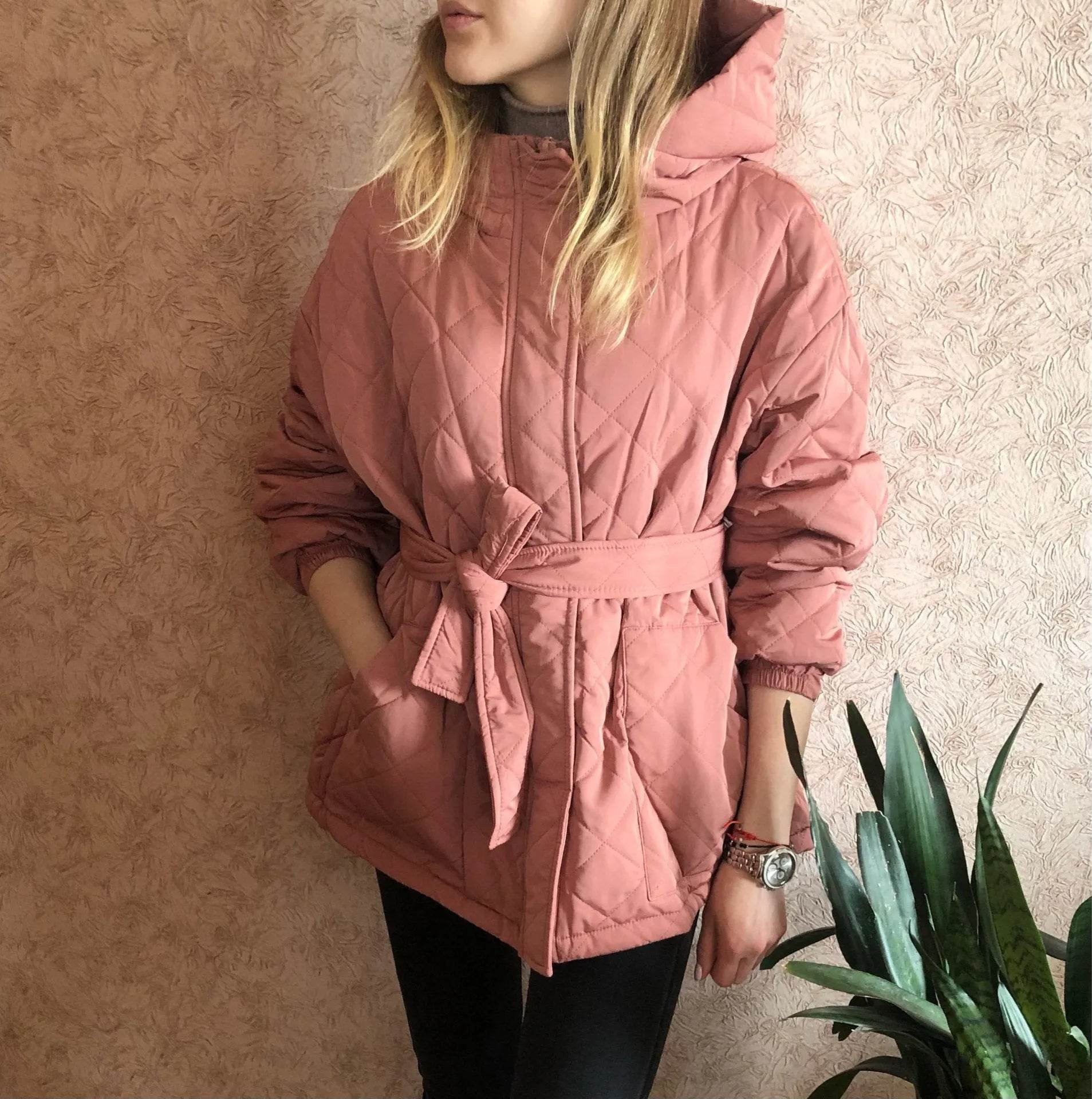Thermal Jacket Plus Size Tie Down Cotton Winter Hoodie Coat - www.Shopthatapp.com