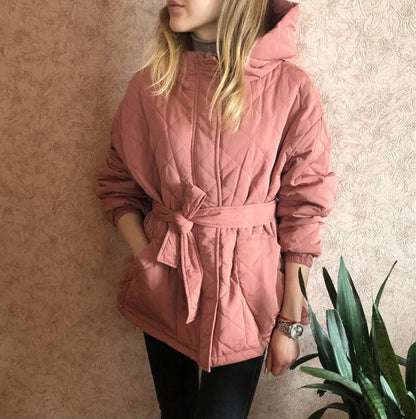 Thermal Jacket Plus Size Tie Down Cotton Winter Hoodie Coat - www.Shopthatapp.com