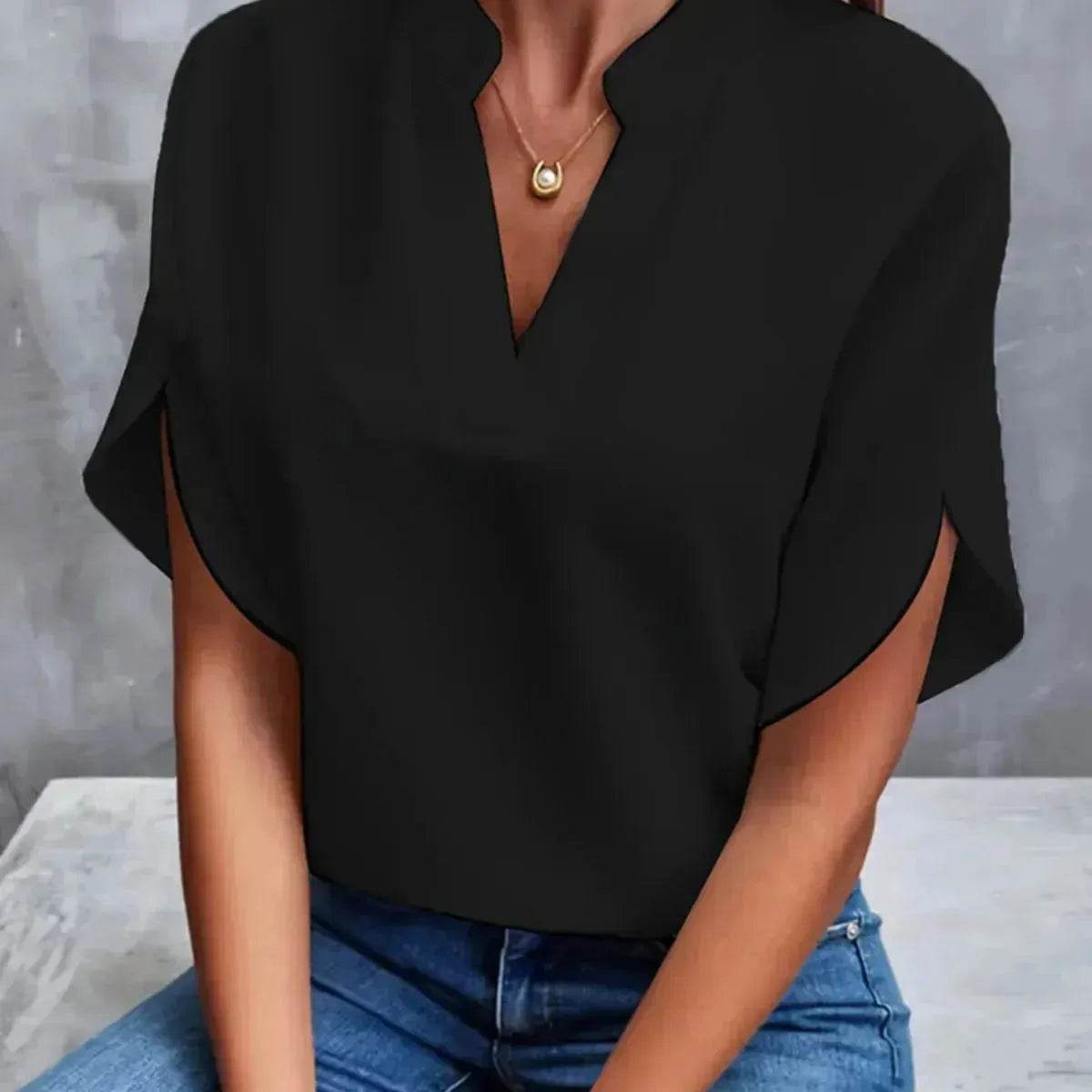 Summer Short-sleeved Chiffon Shirt New V-neck blouse Women's Casual Versatile Clothing Evening Tops for Women - www.Shopthatapp.com