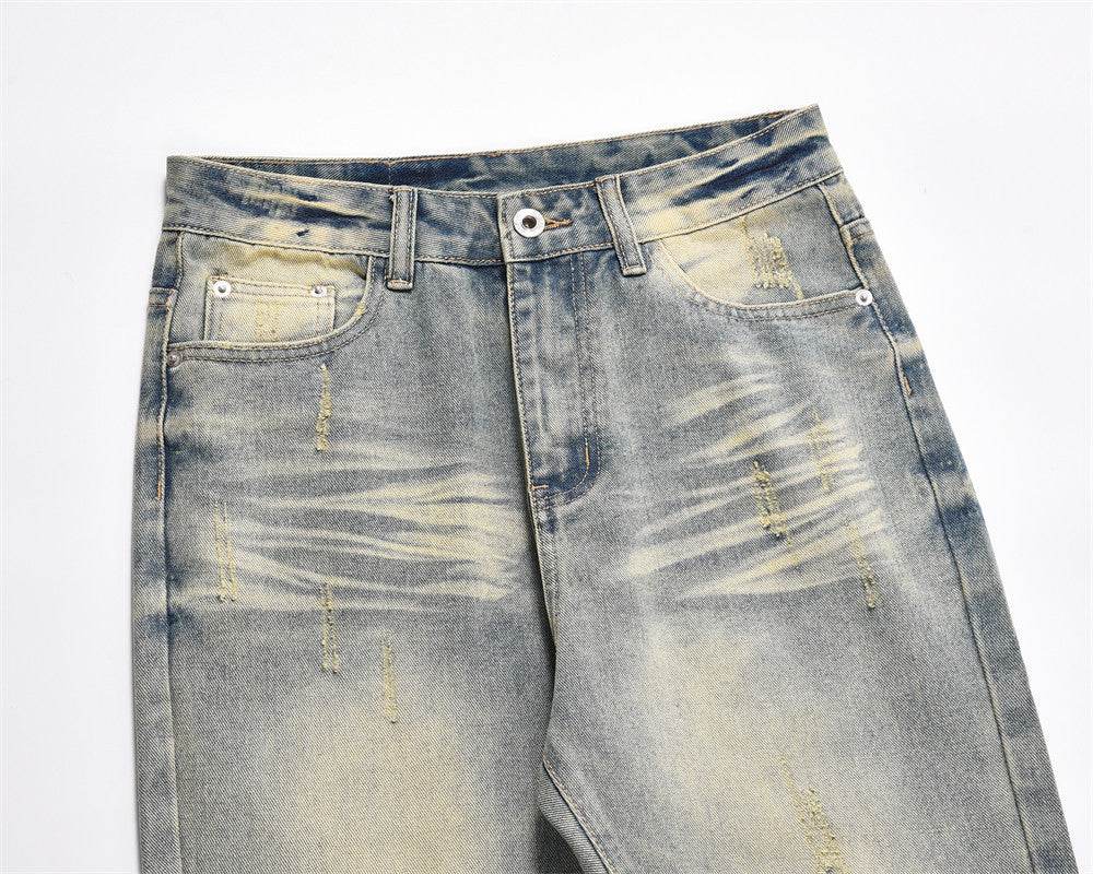 Distressed Scratches Denim Straight-leg Pants Men Jeans - www.Shopthatapp.com