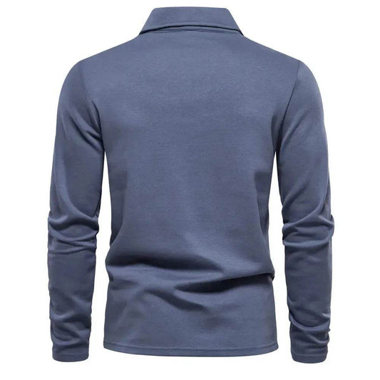 Fashion Plain Lapel Long-sleeved Polo Shirt Men's Casual Autumn Polo sweatshirt - www.Shopthatapp.com