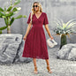 Fashion V-neck Lace Dress Summer Elegant Short Sleeve Long Dresses For Women - www.Shopthatapp.com