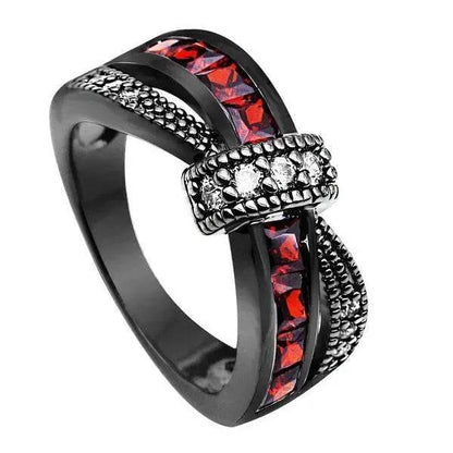 New Black Gold Garnet Red Cross Zircon Ring - www.Shopthatapp.com
